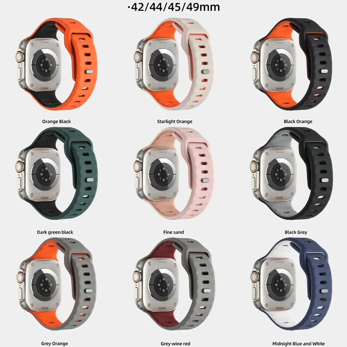 Silicone Strap for Apple Watch Band Ultra 2 49mm 46mm 44mm 45mm 41mm 40mm 42mm Two-tone Bracelet Iwatch Serise 10 9 8 7 6 SE 5 4