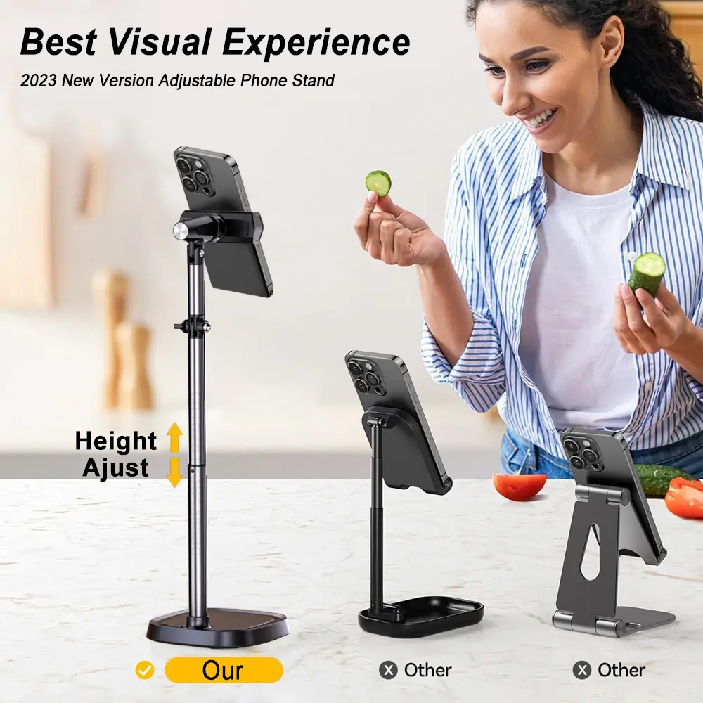 Phone Holder Height Adjustable Phone Holder for Live Broadcast, Portable Folding Multi-Angle Adjustable Stand for Cell Phone