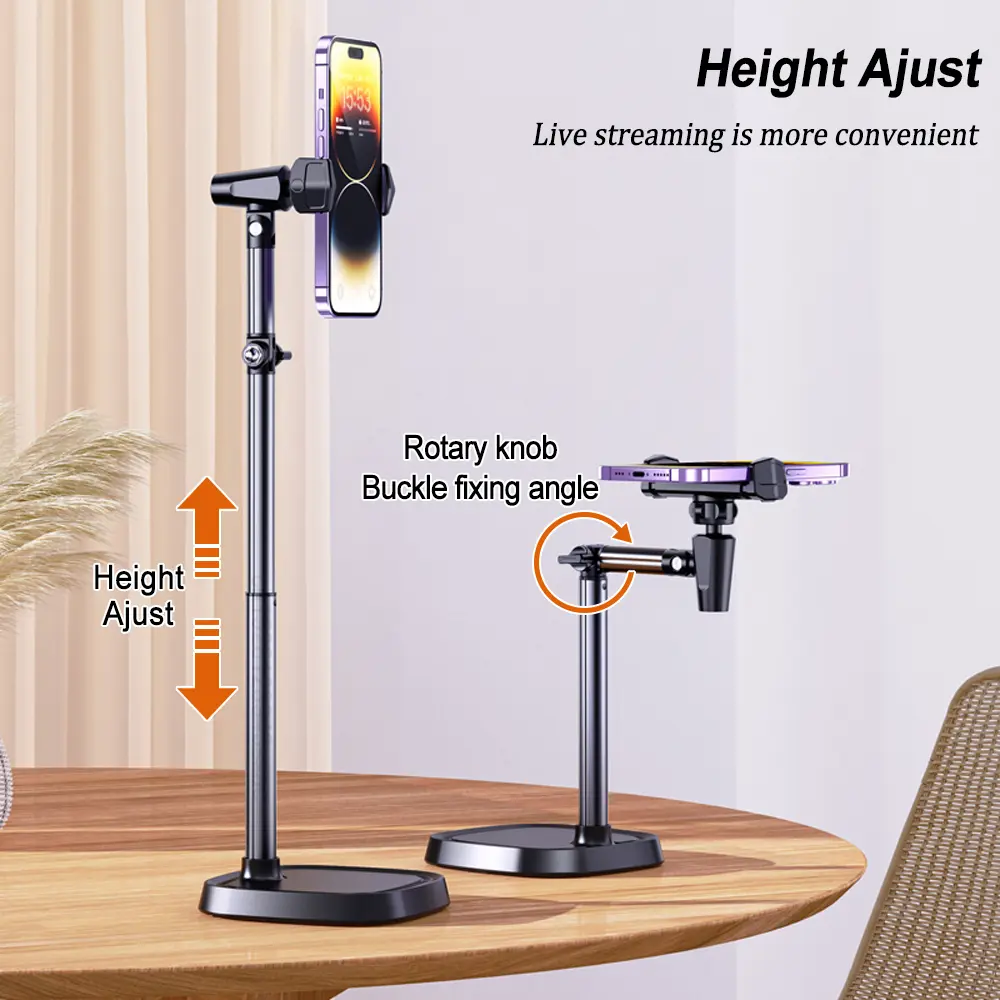 Phone Holder Height Adjustable Phone Holder for Live Broadcast, Portable Folding Multi-Angle Adjustable Stand for Cell Phone
