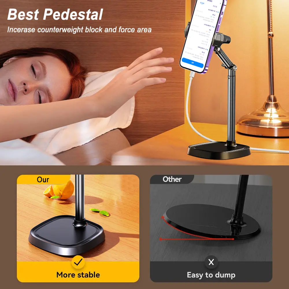 Phone Holder Height Adjustable Phone Holder for Live Broadcast, Portable Folding Multi-Angle Adjustable Stand for Cell Phone