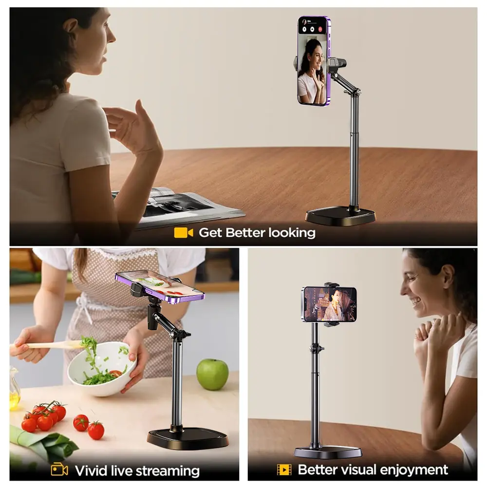 Phone Holder Height Adjustable Phone Holder for Live Broadcast, Portable Folding Multi-Angle Adjustable Stand for Cell Phone