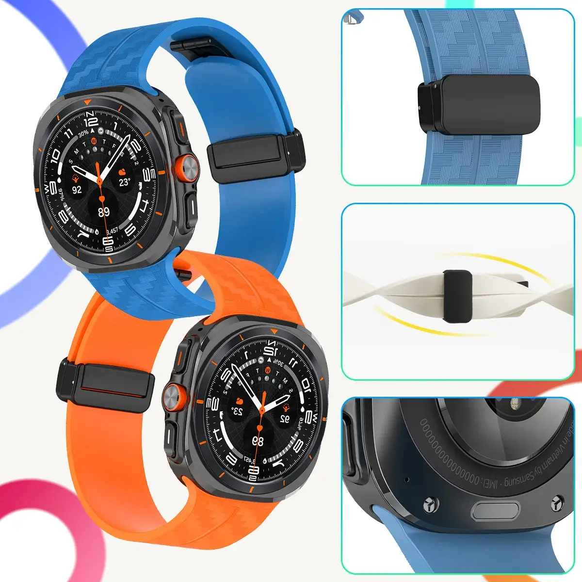 Carbon Magnetic Folding Clasp Silicone Sport Strap for Samsung Galaxy Watch 47 Strap for Watch Ultra Replacement Bracelet Strap