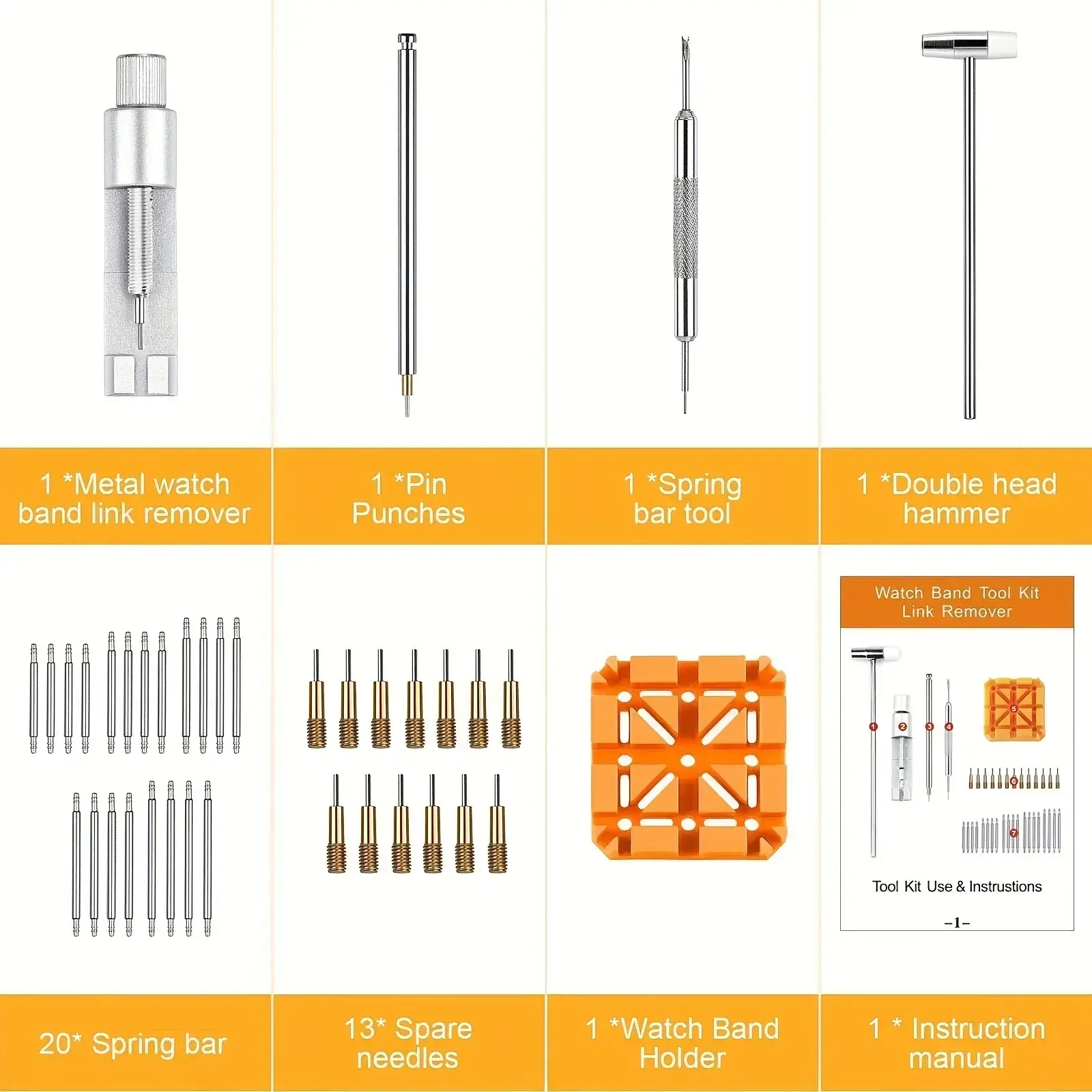 Watch Repair Tool Set Watch Link Band Slit Strap Bracelet Chain Pin Remover Adjuster Tool Kit for Professional Watchmak