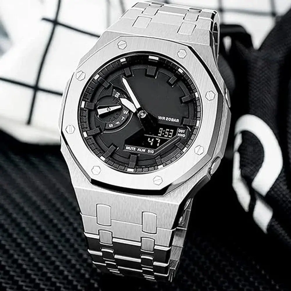 GA2100 Mod Kit For Casioak GA2100 Luxury Refit Mod Kit Set For G shock GA-2110 Modification Kit Stainless Steel Case Metal Strap