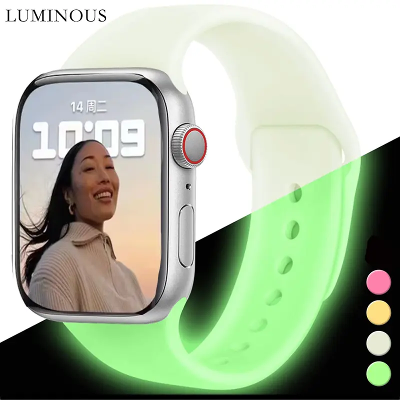 Luminous Silicone Strap For Apple Watch Band Ultra 49mm 9 8 7 45/41mm Sport Loop Bracelet For Iwatch  6 5 4 Se 44mm 42mm 38 40mm