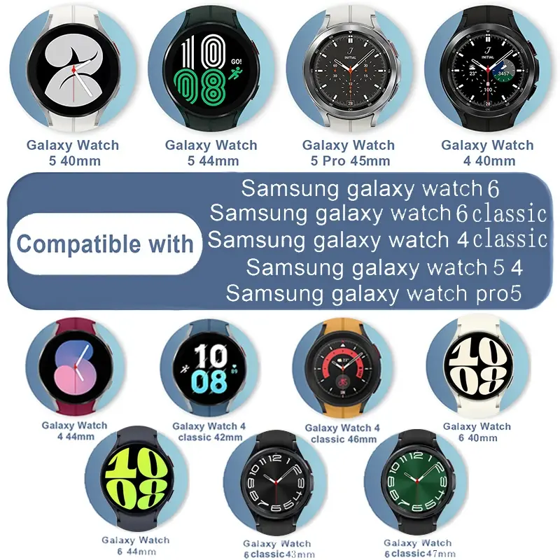 20mm strap for Samsung Galaxy Watch 4 40mm 44mm/5/6 Classic 43mm 47mm/5 pro 45mm No Gaps 20mm Silicone band Galaxy watch 6 strap