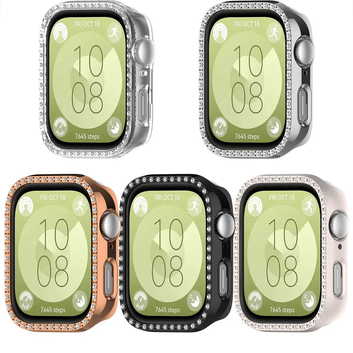 Bling PC Case For Huawei Watch Fit 3 Double Row Diamond Crystal PC Protective Cover Watch Protector Anti-Scratch Screen Shell