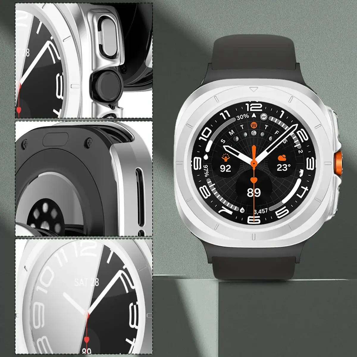 For Samsung Galaxy Watch Ultra 47 Silicone Strap+Case Sport Watchband Bracelet for Galaxy Watch Ultra Tempered Glass Cover Band