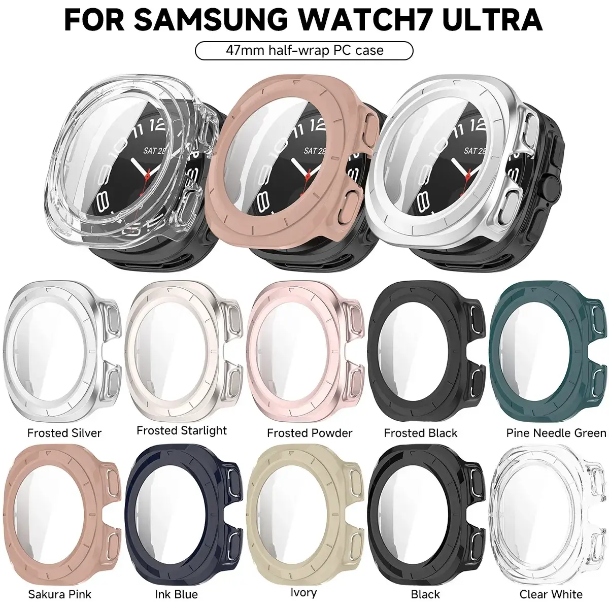 For Samsung Galaxy Watch Ultra 47 Silicone Strap+Case Sport Watchband Bracelet for Galaxy Watch Ultra Tempered Glass Cover Band