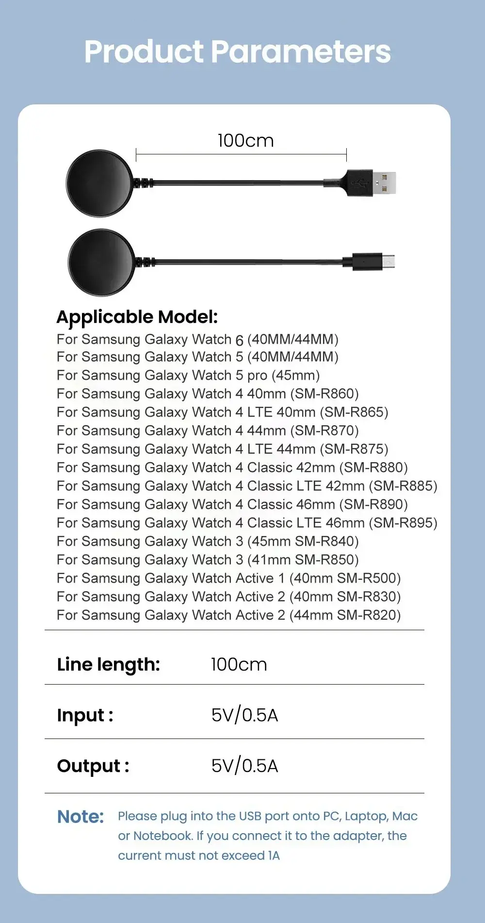 Fast Magnetic Charger Cable for Samsung Galaxy Watch 6Classic 47mm 43mm Watch 5Pro Watch 4 Charging Bracket USB TypeC Interface