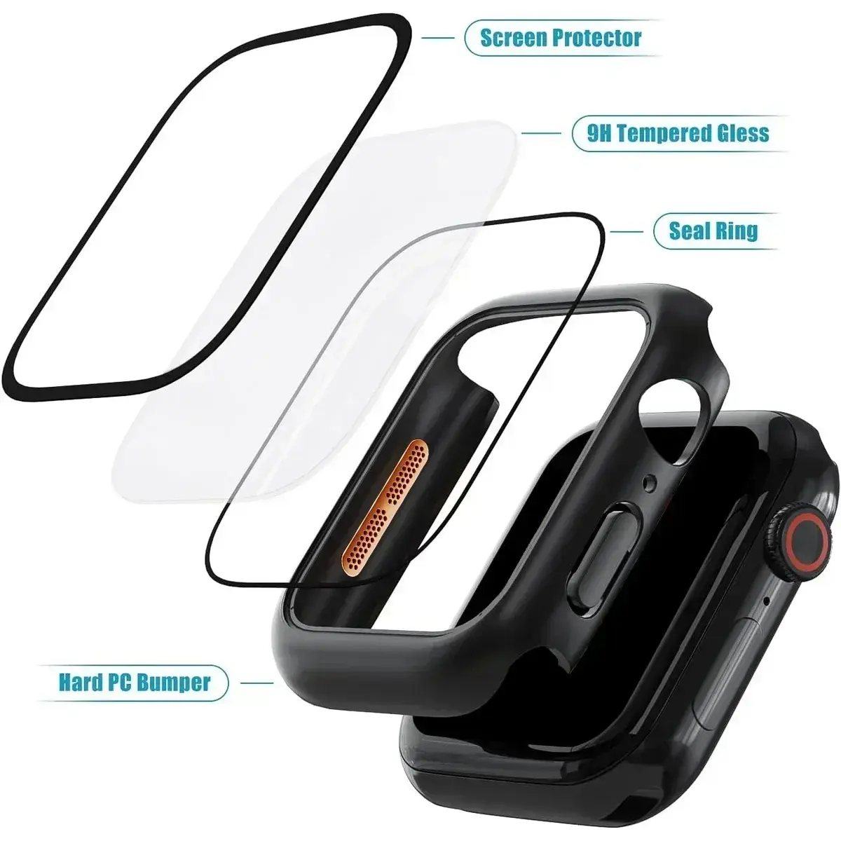 Tempered Glass+Case For Apple Watch Series 10 9 8 7 44mm 40mm 46mm 42mm PC Bumper+Screen Protector IWatch 6 5 4 3 SE 41mm 45mm
