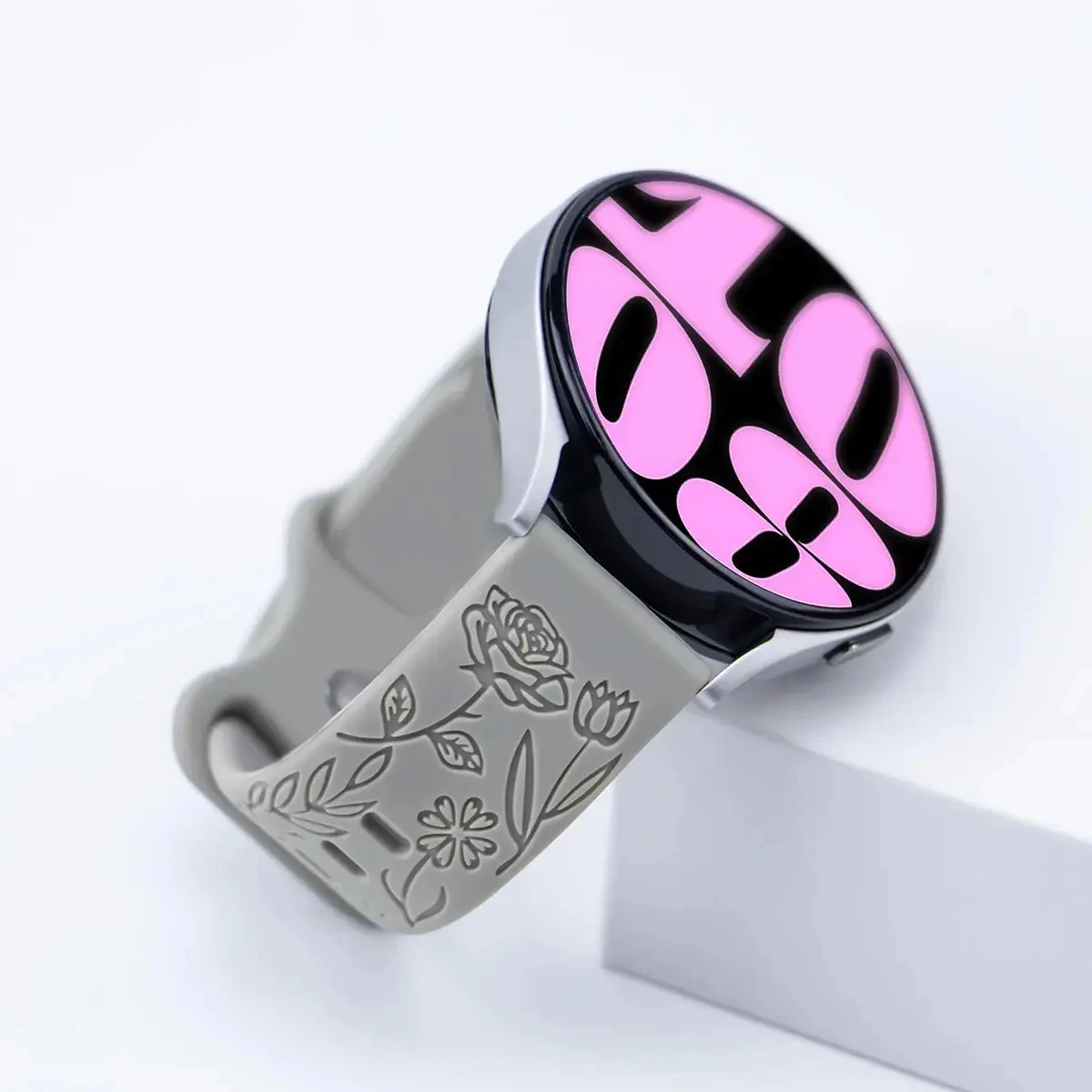 20mm 22mm Floral Engraved Band for Samsung Galaxy Watch 6/5/4 40mm 44mm/Huawei GT 3 Pro Silicone Sport Strap 5 Pro 45mm Active 2