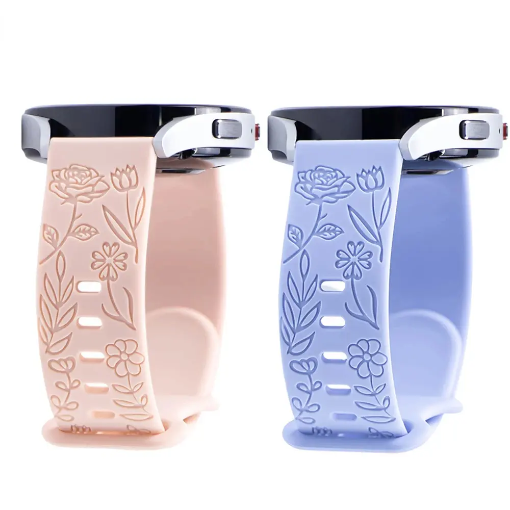 20mm 22mm Floral Engraved Band for Samsung Galaxy Watch 6/5/4 40mm 44mm/Huawei GT 3 Pro Silicone Sport Strap 5 Pro 45mm Active 2
