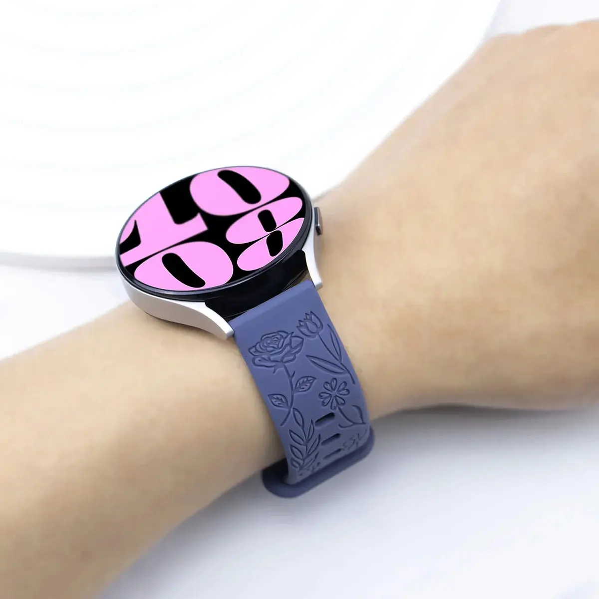 20mm 22mm Floral Engraved Band for Samsung Galaxy Watch 6/5/4 40mm 44mm/Huawei GT 3 Pro Silicone Sport Strap 5 Pro 45mm Active 2