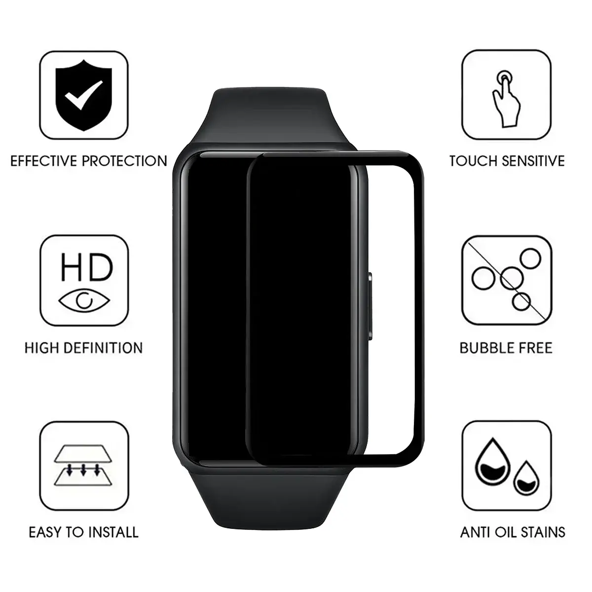 9D Curved Tempered Glass For Huawei Band 8 7 6 Pro Full Screen Protector for honor band 6 Smartwatch Protective Film (Not Glass)