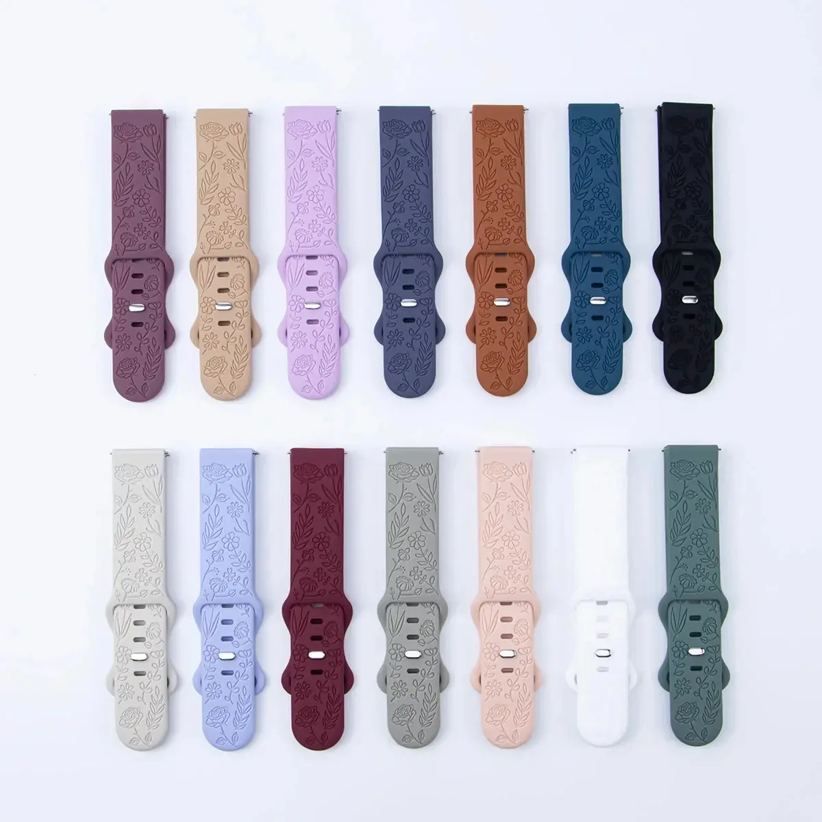 20mm 22mm Floral Engraved Band for Samsung Galaxy Watch 6/5/4 40mm 44mm/Huawei GT 3 Pro Silicone Sport Strap 5 Pro 45mm Active 2