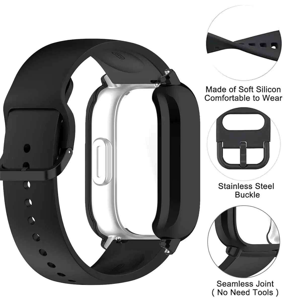 Protector Case+Silicone Strap For Xiaomi Redmi Watch 5 active/5 Lite Full Cover Screen TPU Shell and Breathable Soft Sport Band