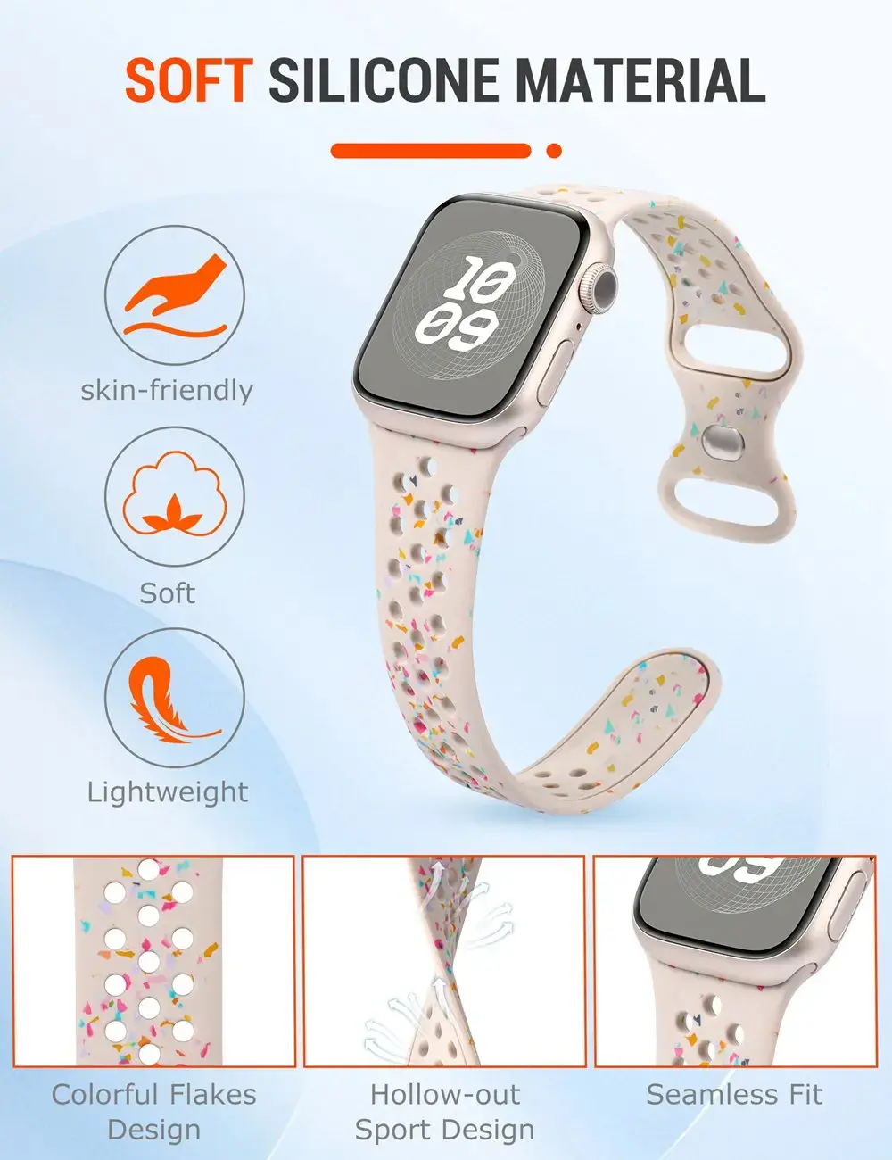 Silicone Sport Band for Apple Watch Band 41mm 40mm 38mm Recycled Plastic Soft Breathable Strap for iWatch SE 9 8 7 6 5 4 3 2 1