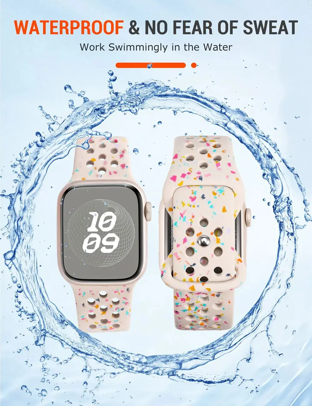 Silicone Sport Band for Apple Watch Band 41mm 40mm 38mm Recycled Plastic Soft Breathable Strap for iWatch SE 9 8 7 6 5 4 3 2 1