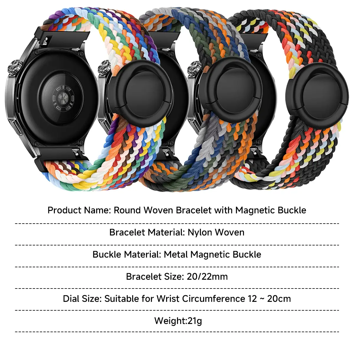 18mm 20mm 22mm Braided Nylon Loop Strap for Huawei Watch GT5/GT4 Pro Parachute Buckle Comfortable Band for Samsung Watch 7 6 5 4
