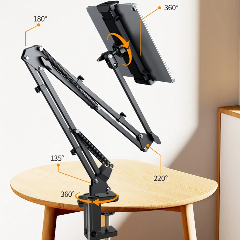 Metal Desktop Tablet Stand Holder Long Arm Clips Bed Desk Lazy Bracket Support for iPad Pro Mini Air 4~11 Inch Xiaomi Huawei Tab