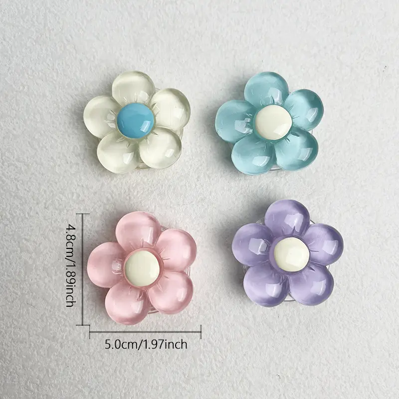 1pc Transparent Resin Candy-Colored Flower Phone Holder Foldable Desktop Stand Cute Floral Retractable Grip for Mobile Devices