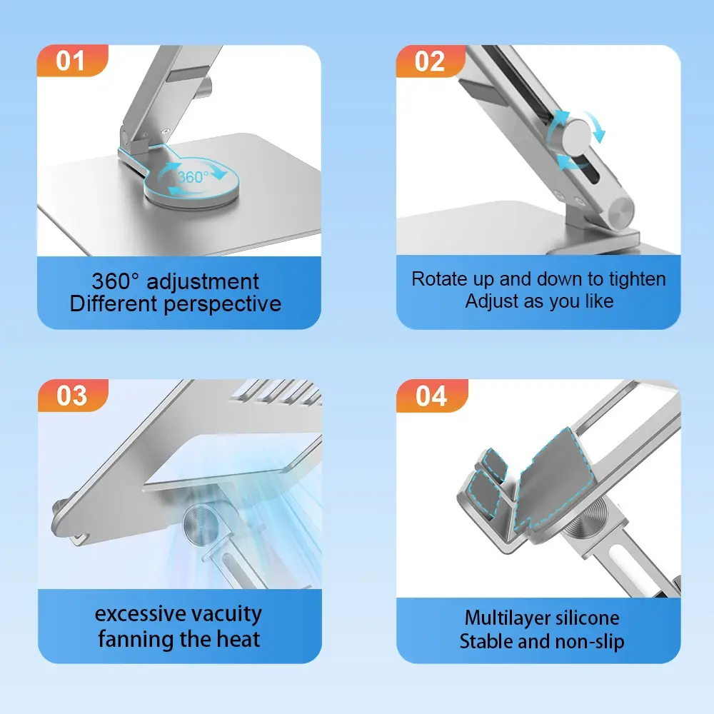 360° Rotation Aluminum Tablet Stand Desk Riser Multi Angle Height Adjustable Foldable Holder Dock for Xiaomi IPad Pro Air Tablet