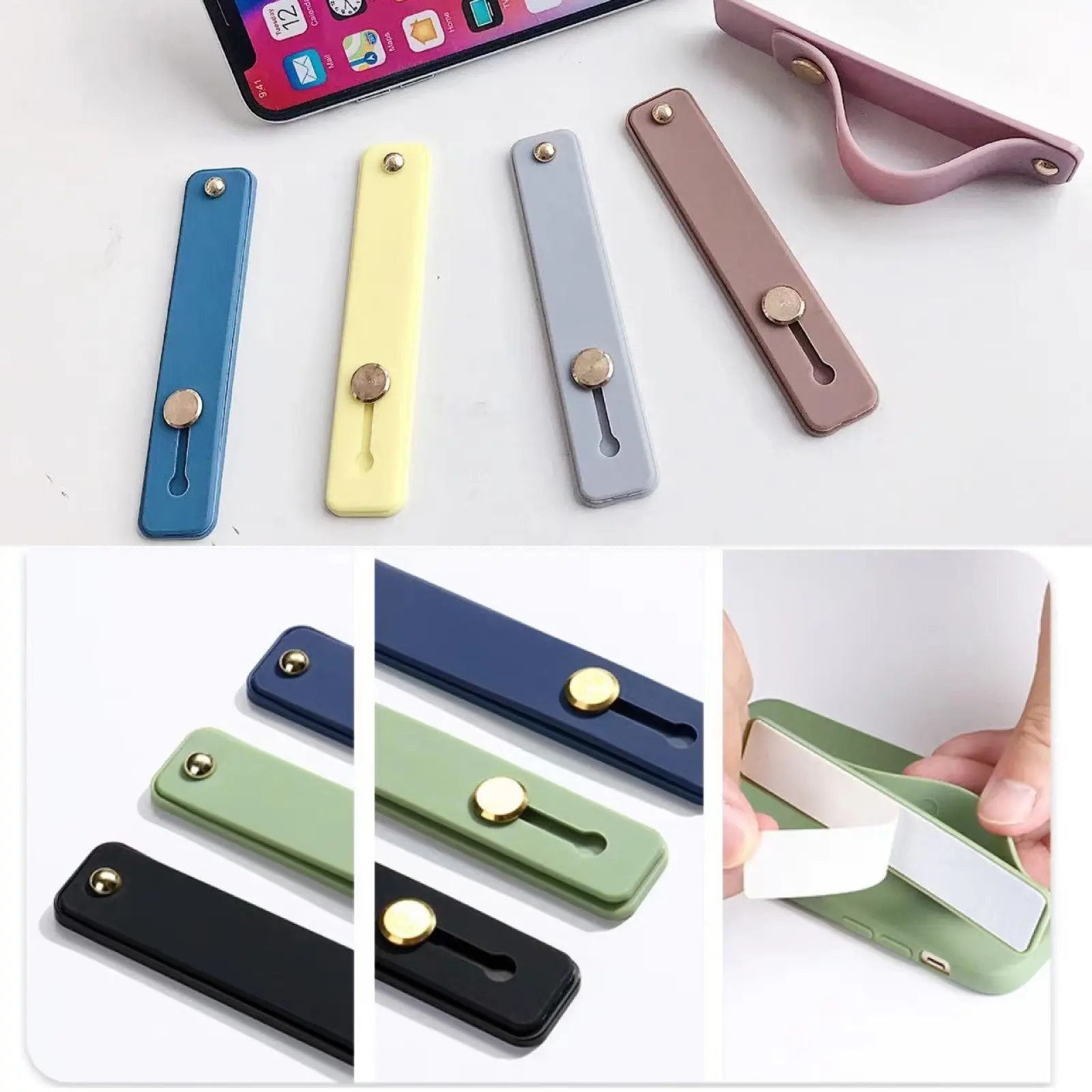 TPU Leather Finger Strap Phone Holder Desktop Grip Stand Simple phone holder