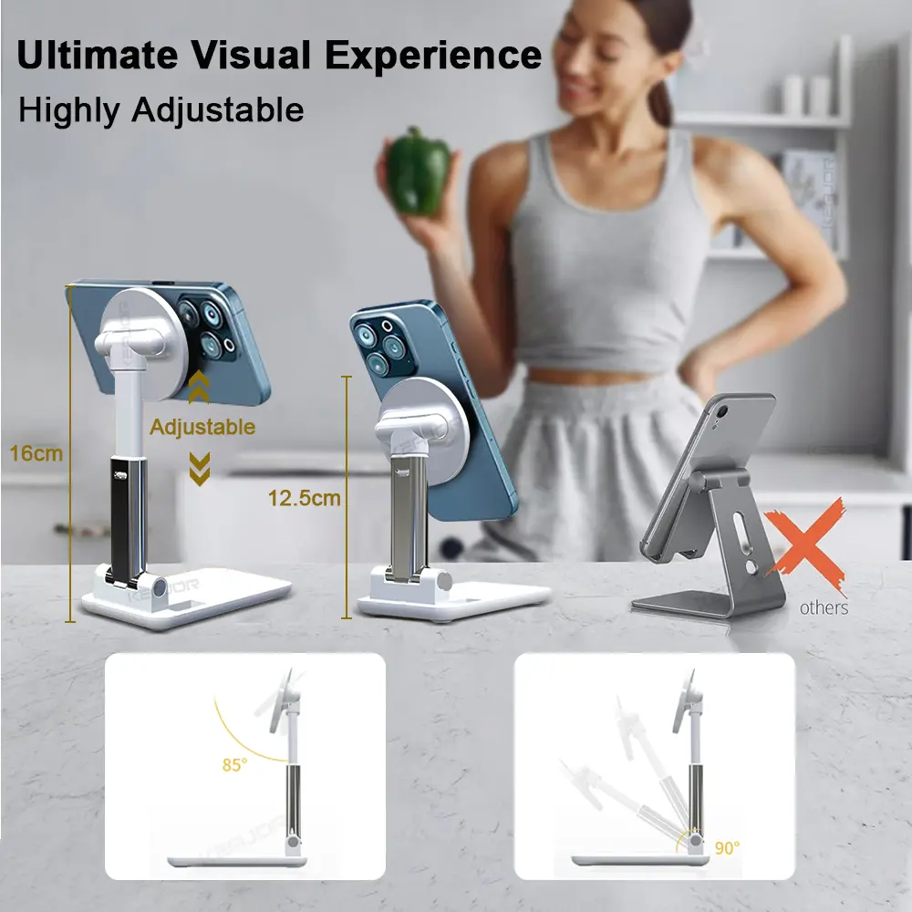 Phone Holder Foldable Magnetic Mobile Phone Bracket Adjustable Height Desktop Phone Stand For iPhone 16 15 14 13 12 Samsung