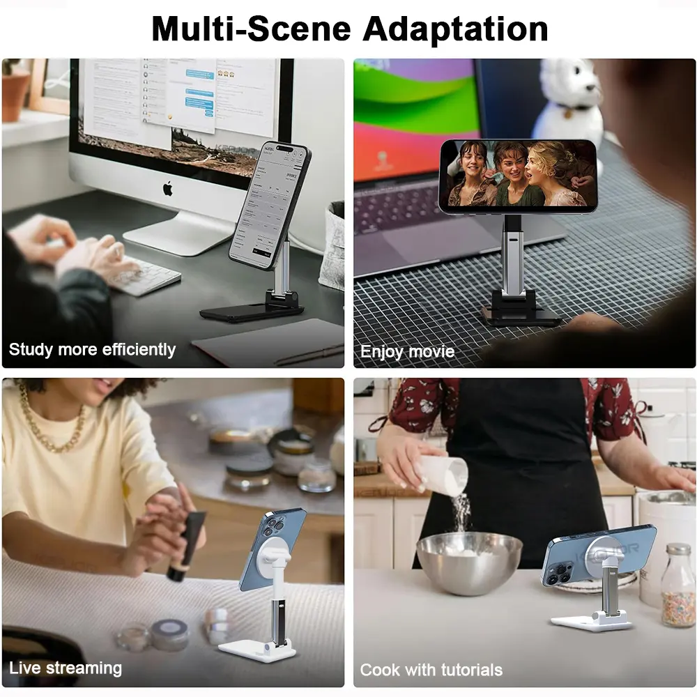 Phone Holder Foldable Magnetic Mobile Phone Bracket Adjustable Height Desktop Phone Stand For iPhone 16 15 14 13 12 Samsung