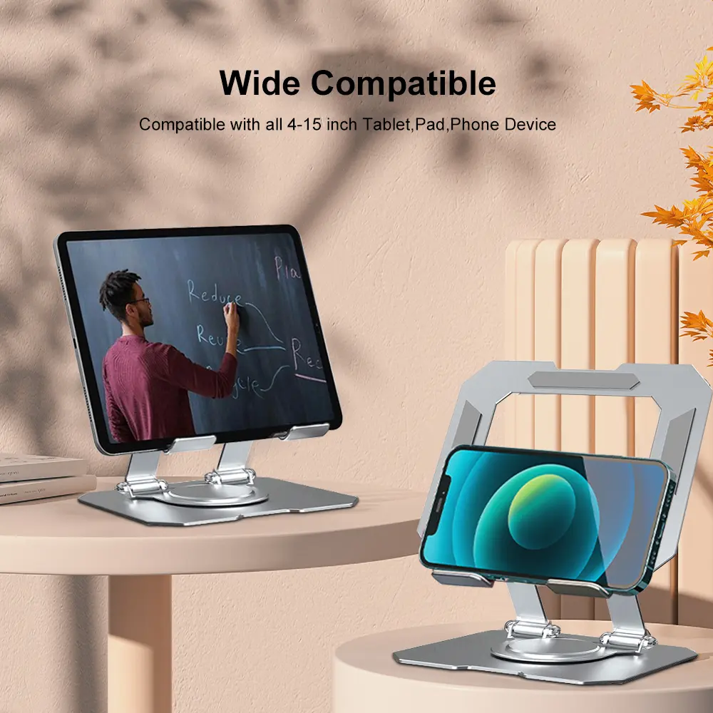 Tablet Holder Carbon Steel Stand with 360° Rotation Adjustable Stand For iPad Pro Air Mini Mobile Phone Desk Bracket 4-15 Inch