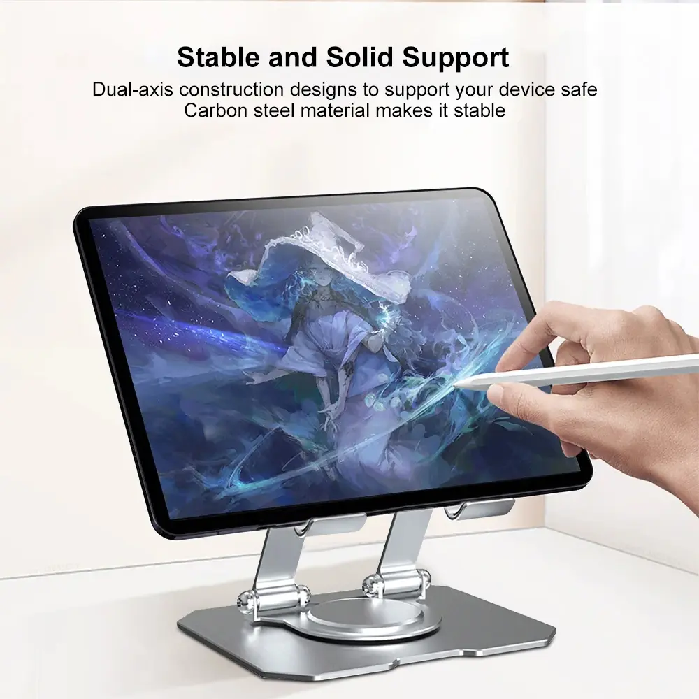 Tablet Holder Carbon Steel Stand with 360° Rotation Adjustable Stand For iPad Pro Air Mini Mobile Phone Desk Bracket 4-15 Inch