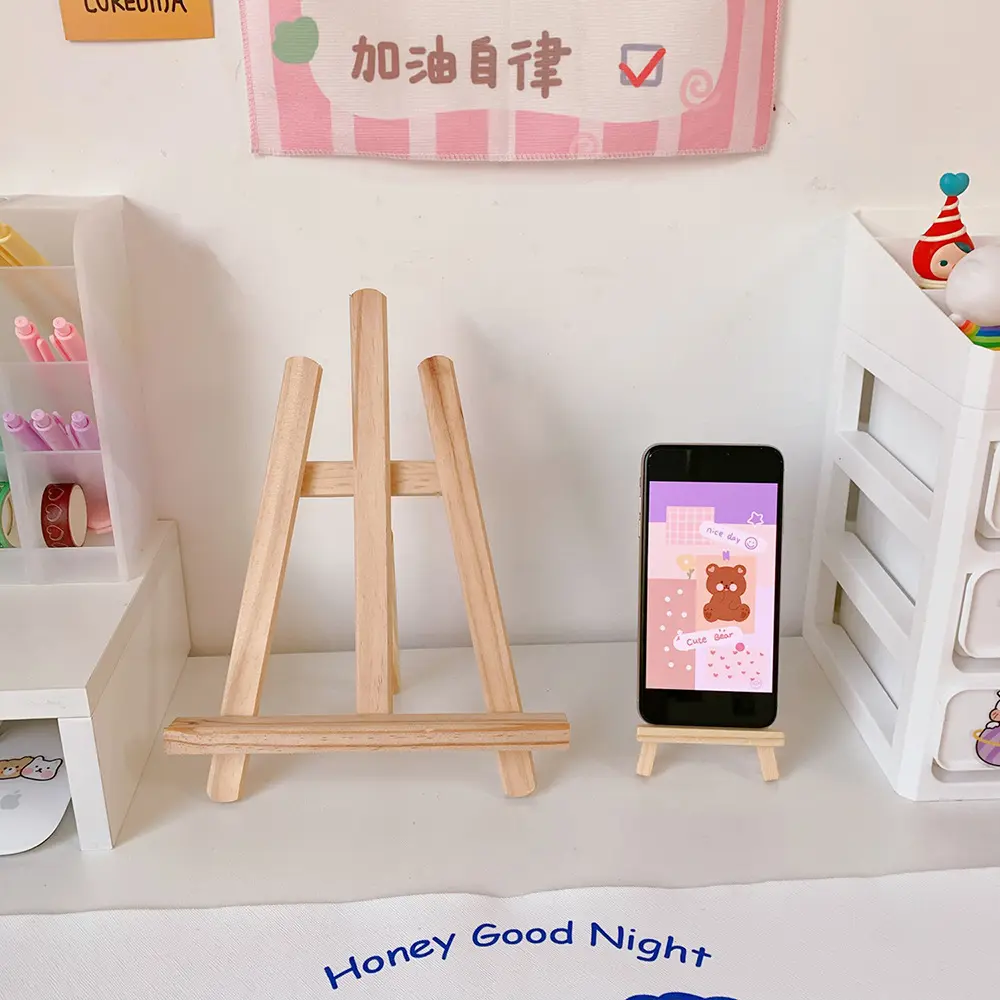 1pc Phone Holder Bracket IPad Tablet Stand Wooden Mobile Phone Tabletop Holder Organization Supplies for Stationery Cute