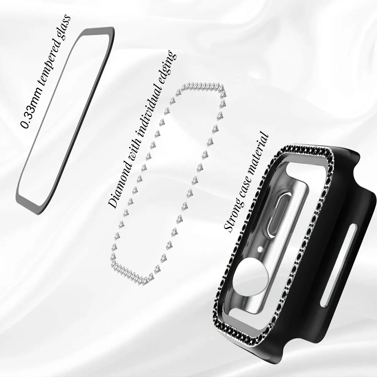 Glass+Diamond Cover For Apple Watch Case 46mm 42mm Bling Bumper Protector for iWatch series 10 46 42 mm WatchCase