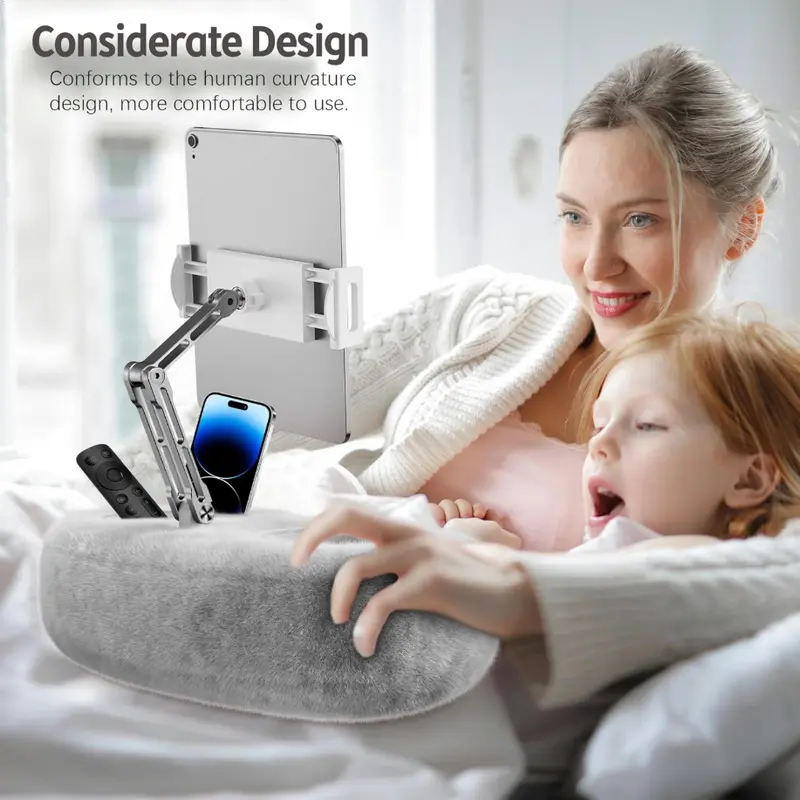 Tablet Kindle Stand Pillow, Adjustable iPad Pillow Stand Holder with 2 Snack Bowls Compatible with 4.7"-13" Tablet, iPad, iPhone