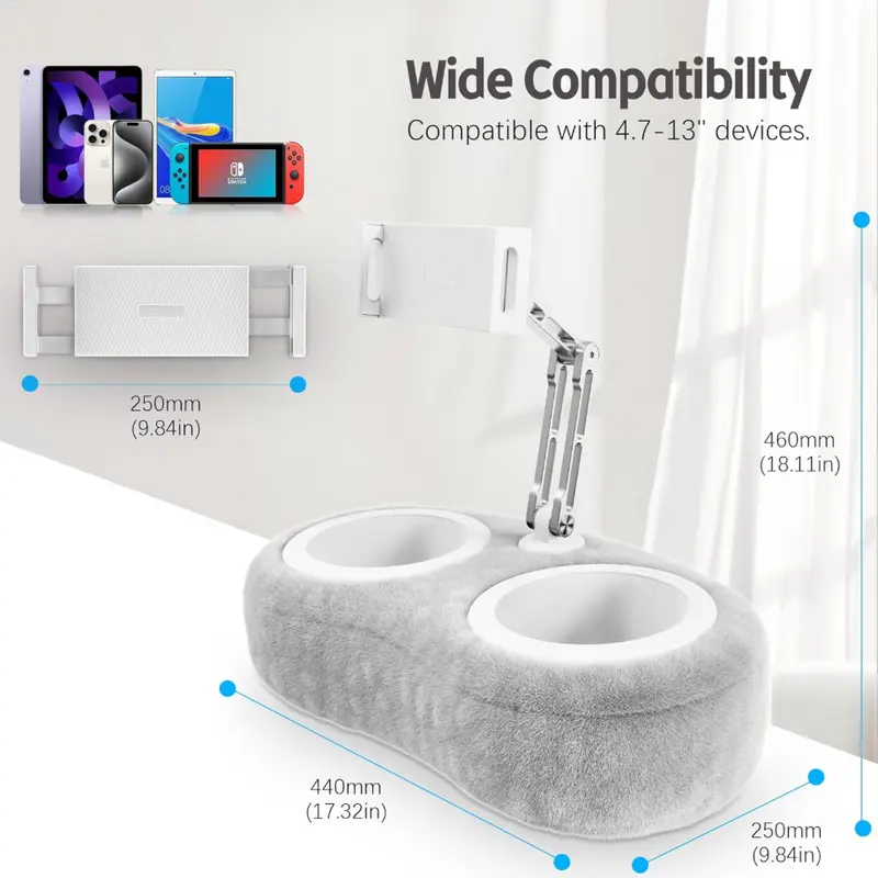 Tablet Kindle Stand Pillow, Adjustable iPad Pillow Stand Holder with 2 Snack Bowls Compatible with 4.7"-13" Tablet, iPad, iPhone