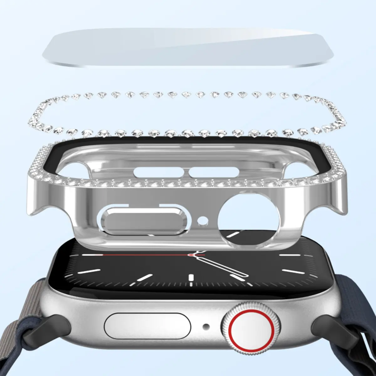 Glass+Diamond Cover For Apple Watch Case 46mm 42mm Bling Bumper Protector for iWatch series 10 46 42 mm WatchCase