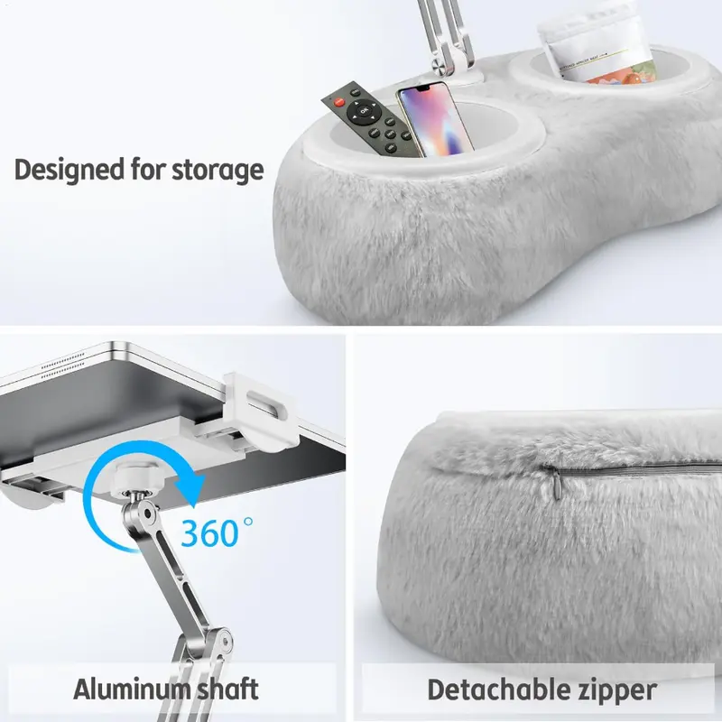Tablet Kindle Stand Pillow, Adjustable iPad Pillow Stand Holder with 2 Snack Bowls Compatible with 4.7"-13" Tablet, iPad, iPhone