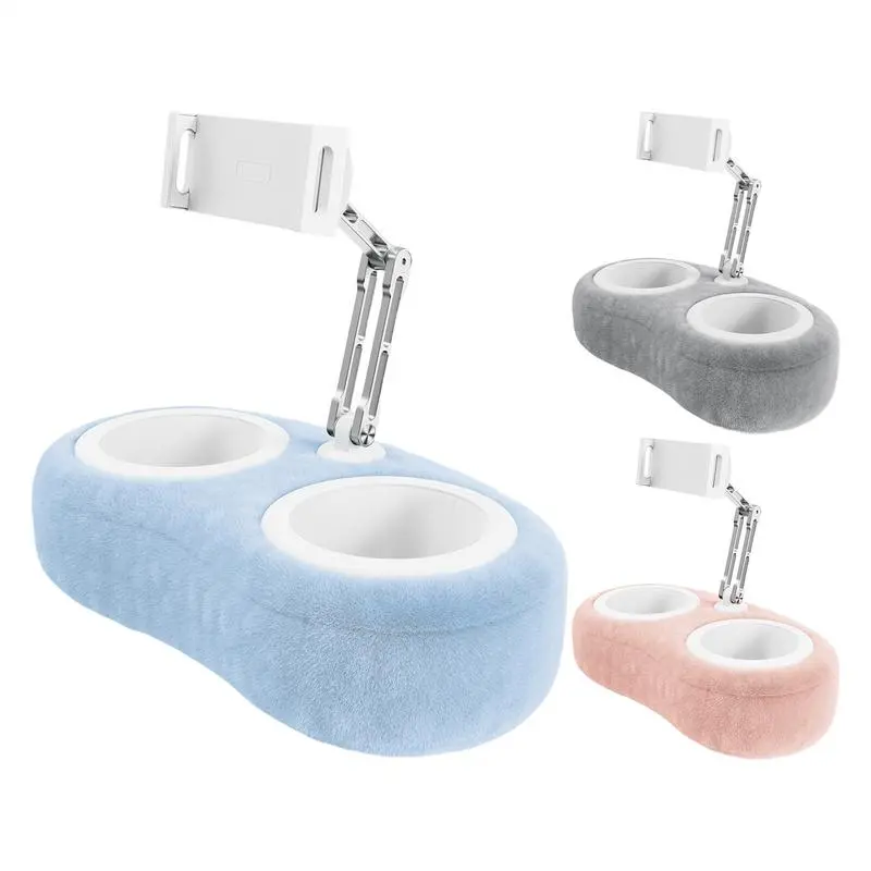 Tablet Kindle Stand Pillow, Adjustable iPad Pillow Stand Holder with 2 Snack Bowls Compatible with 4.7"-13" Tablet, iPad, iPhone