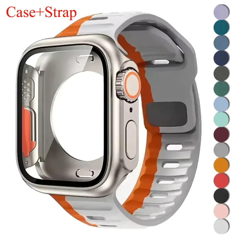 Case+Silicone Strap For Apple Watch Band 45mm 44mm 41 42 46mm Smart Bracelet Iwatch Series 5 6 Se 7 8 9 10 Change To Ultra Case
