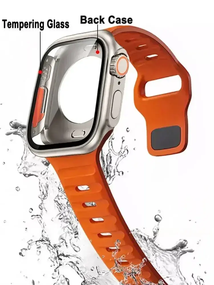 Case+Silicone Strap For Apple Watch Band 45mm 44mm 41 42 46mm Smart Bracelet Iwatch Series 5 6 Se 7 8 9 10 Change To Ultra Case