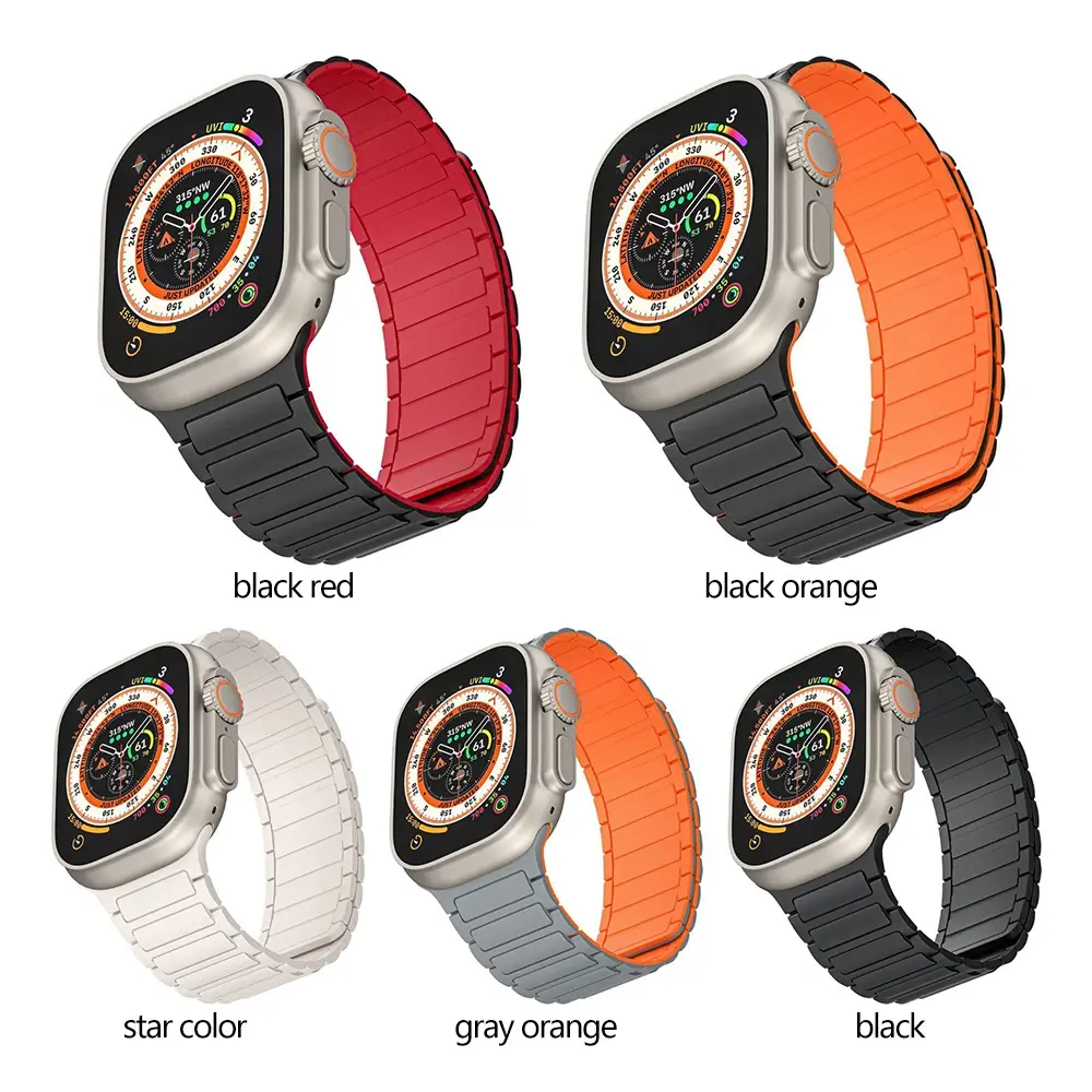 Magnetic Silicone Strap for Apple Watch Band Ultra 2 49mm 46mm 45mm 41mm Bracelet for Iwatch Series 10 9 8 7 6 SE 5 4 38 42 44mm