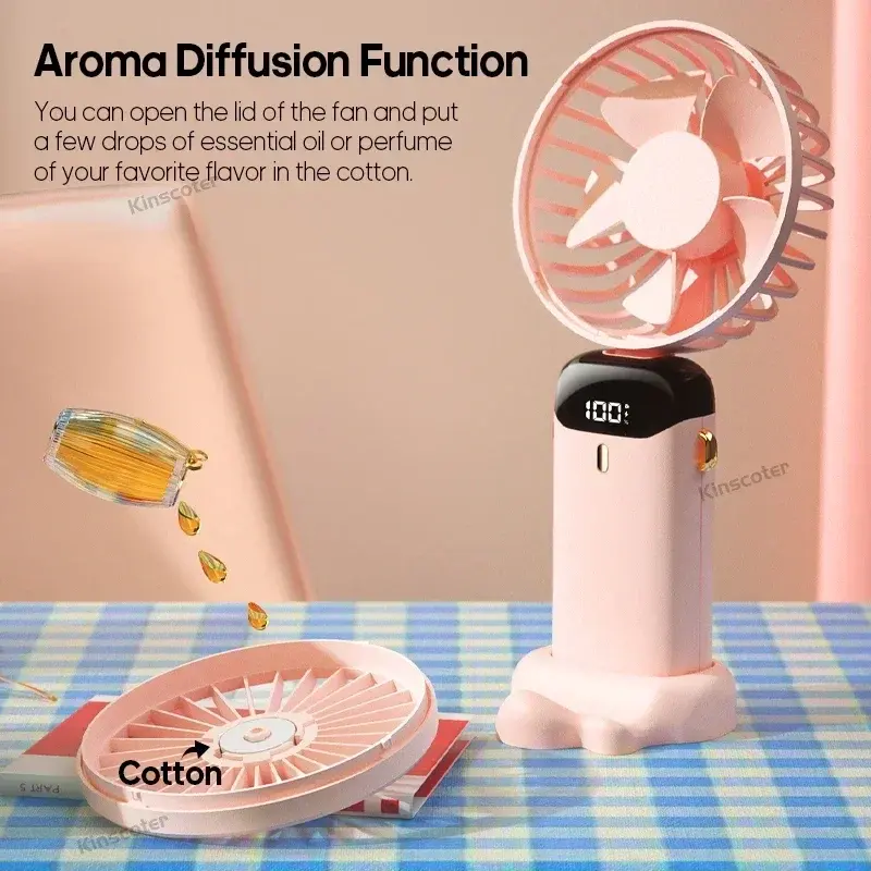 USB Handheld Mini Fan Foldable Portable Neck Hanging Fans 5 Speed USB Rechargeable Fan with Phone Stand and Display Screen cool