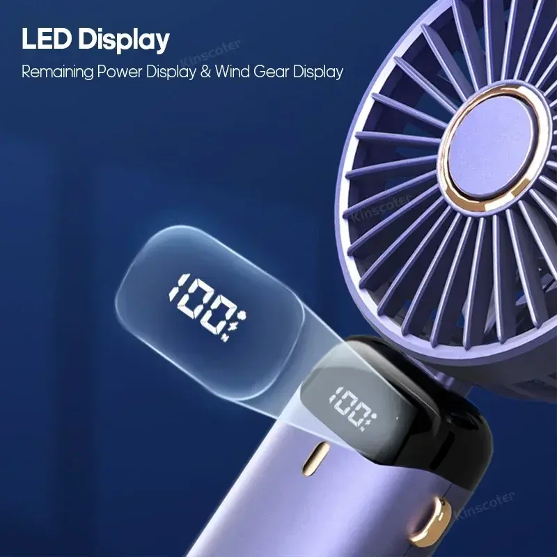USB Handheld Mini Fan Foldable Portable Neck Hanging Fans 5 Speed USB Rechargeable Fan with Phone Stand and Display Screen cool