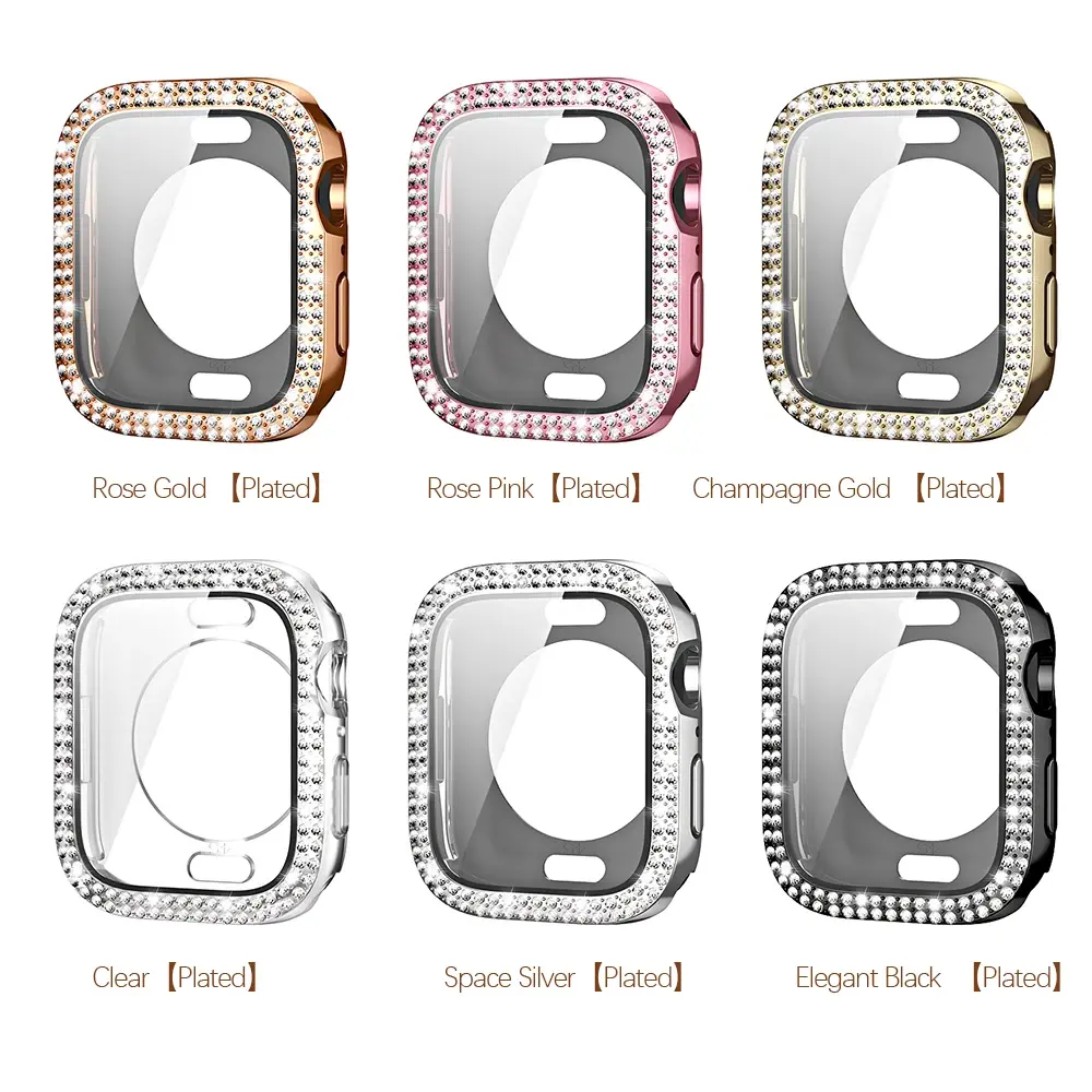 Bling Glass+Cover For Apple Watch Case 44mm 45mm 41mm 40mm 42mm 44 mm Diamond bumper+Screen Protector iwatch series 9 8 7 5 6 SE
