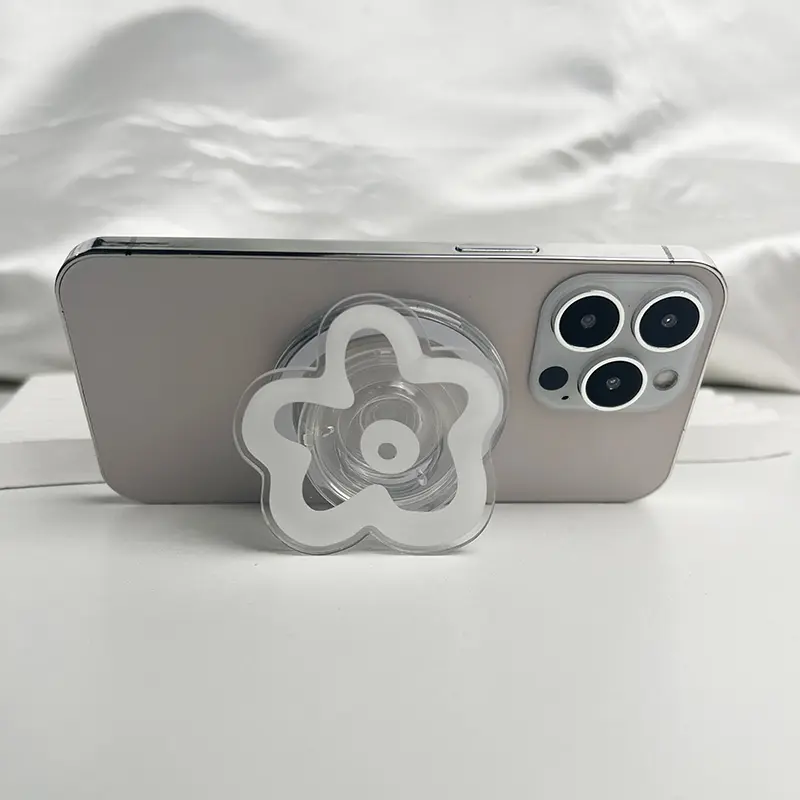 Acrylic Solid Color Transparent Flower Mobile Phone Holder Creative for IPhone 16 15 14 13 Ring Finger Expanding Stand