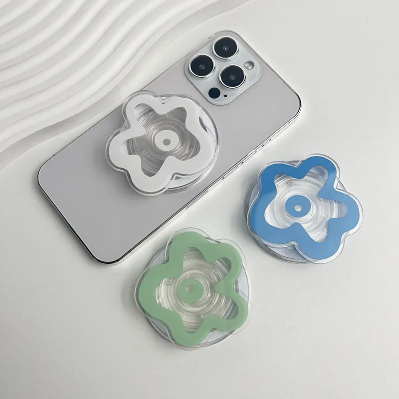 Acrylic Solid Color Transparent Flower Mobile Phone Holder Creative for IPhone 16 15 14 13 Ring Finger Expanding Stand