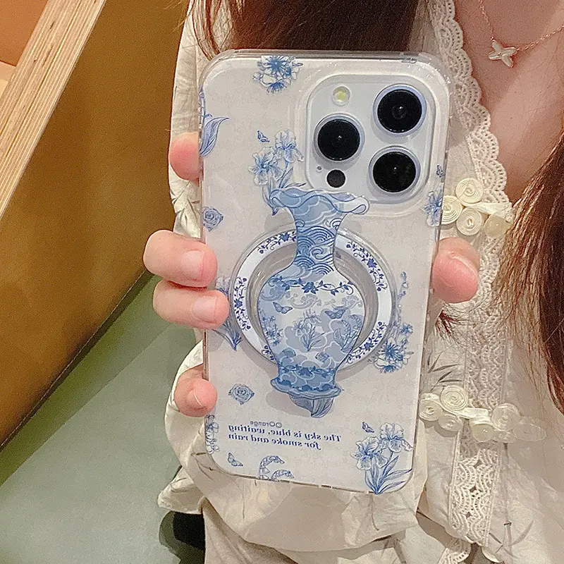 Chinese Style Blue White Porcelain Vase For Magsafe Magnetic Holder Mobile Phone Accessories Universal Griptok Stand Support