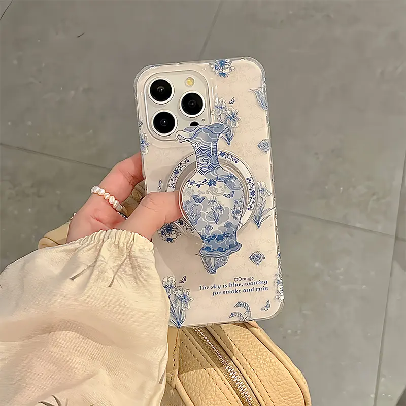 Chinese Style Blue White Porcelain Vase For Magsafe Magnetic Holder Mobile Phone Accessories Universal Griptok Stand Support