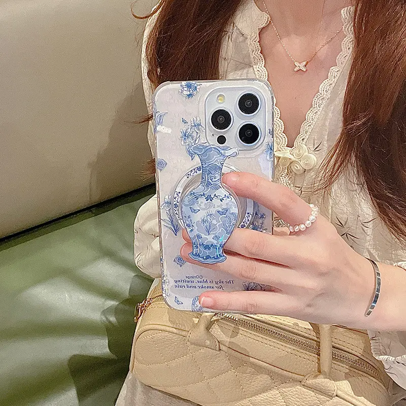Chinese Style Blue White Porcelain Vase For Magsafe Magnetic Holder Mobile Phone Accessories Universal Griptok Stand Support